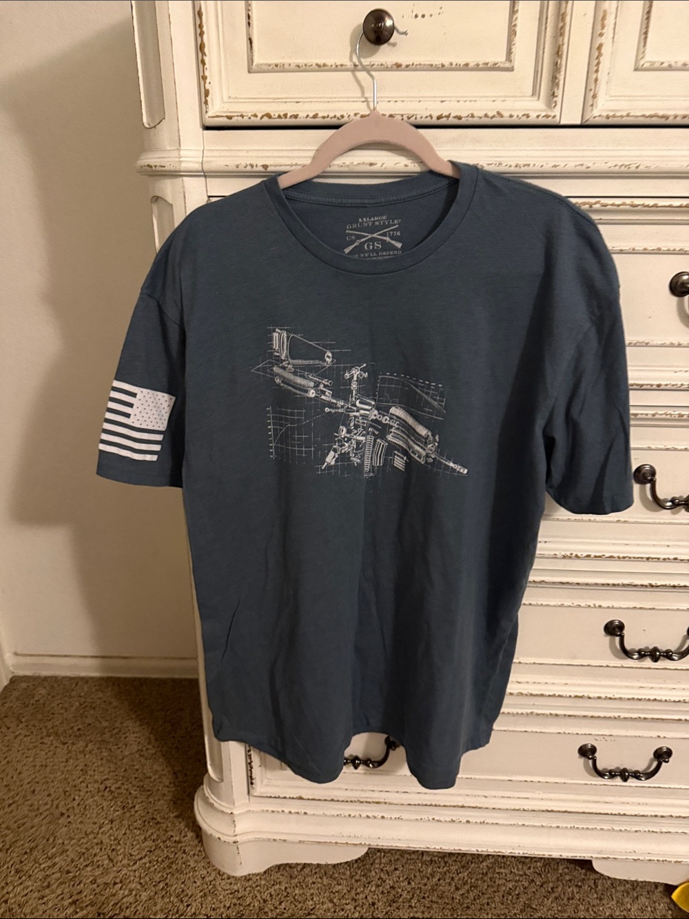 Grunt Style Navy Blue Short-Sleeve Tee with White Technical Print